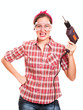 Screaming woman construction worker with drill Screaming woman construction worker with drill