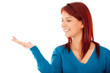 Woman with hand extended