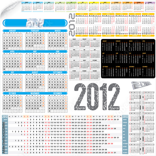 Vettoriale: Set of calendar grids for 2012 year Set of calendar grids for 2012 year
