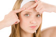 Acne facial care teenager woman squeezing pimple Acne facial care teenager woman squeezing pimple