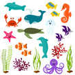 Set of sea animals
