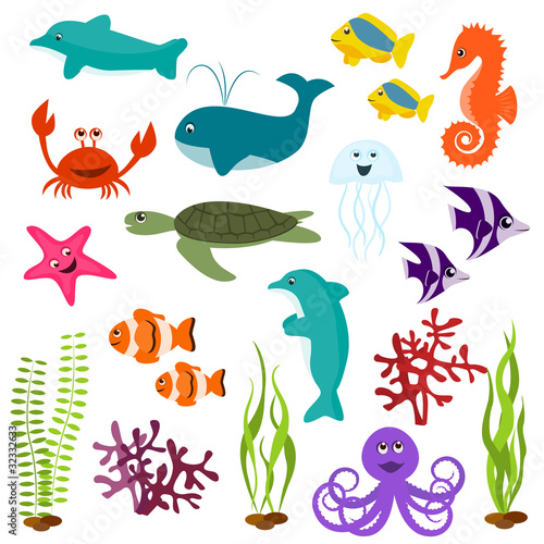Vector: Set of sea animals Set of sea animals