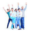Group of the young smiling people. Over white background