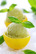 lemon- basil sorbet in cups of lemon