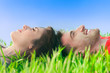 Happy smiling couple daydreaming