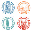 Detailed travel stamps collection: Pisa, Paris, Prague, Egypt Detailed travel stamps collection: Pisa, Paris, Prague, Egypt