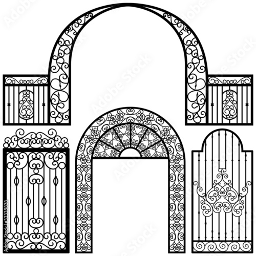 Vector: Entrance Gate Door Fence Vintage Retro Ancient Garden Entrance Gate Door Fence Vintage Retro Ancient Garden