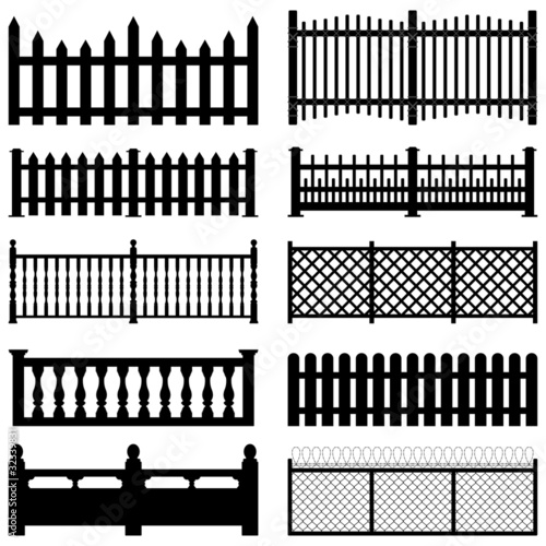 Vector: Fence Picket Wooden Wired Brick Garden Park Yard Fence Picket Wooden Wired Brick Garden Park Yard