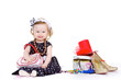 young girl with beads in polka dot dress young girl with beads in polka dot dress