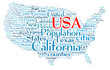 USA word collage map isolated on white background