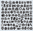 Big set of monsters and robots faces. Vector illustration.