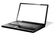 Modern black opened laptop with blank white screen.