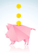 Pink pig with a paper coin
