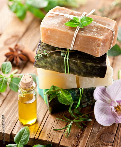 Photo: Pieces of natural soap. Pieces of natural soap.