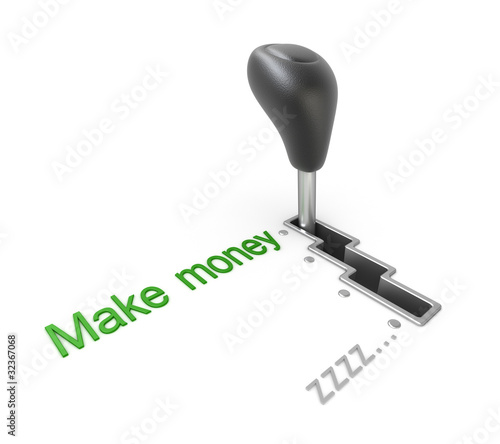 Illustration: Make money gearshift concept isolated on white Make money gearshift concept isolated on white