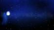 girl catching and pushing the Moon over the night sky with stars girl catching and pushing the Moon over the night sky with stars