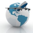airliner with a globe in the white background