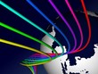 Земной шар с цветными орбитами на синем фоне