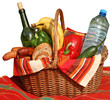 basket of picnic on white