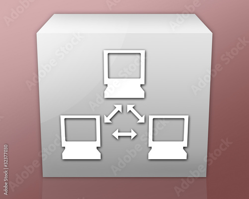 Illustration: Box-shaped Icon (red b/g) "Network" Box-shaped Icon (red b/g) "Network"