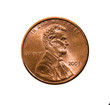 Yellow coin in one American cent (isolated)