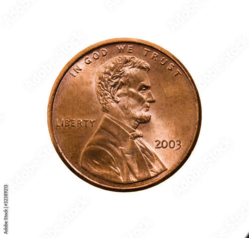 Photo: Yellow coin in one American cent (isolated) Yellow coin in one American cent (isolated)