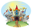 A man standing before bright and jolly city, vector A man standing before bright and jolly city, vector