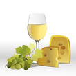 wine with cheese and grapes
