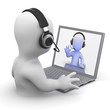 3d Little man talks to his friend on line