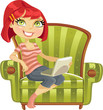 cute girl with a laptop in a chair