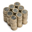 Stacks of 1 Euros Coins in front of white background