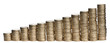 Stacks of 1 Euros Coins in front of white background