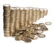 Stacks of 1 Euros Coins in front of white background