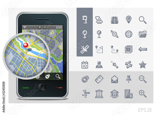 Vector: gps phone interface icons gps phone interface icons
