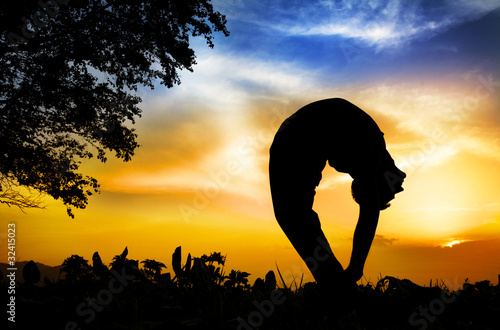 Photo: Yoga silhouette tiriang mukhottanasana pose Yoga silhouette tiriang mukhottanasana pose