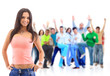 Group of people on white.Teenager girl and teenager boy Group of people on white.Teenager girl and teenager boy