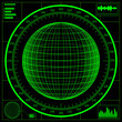 Radar screen. Digital globe with scale.