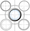 Set of sniper scopes over white background.