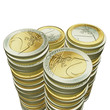 Stacks of euro coins on a white background. Stacks of euro coins on a white background.