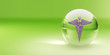 Symbol of medicine in glass sphere. Abstract background