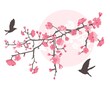Cherry tree with flower and birds