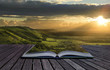 Magical book with contents spilling into landscape background