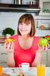 Young woman chooses healthy diet