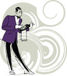 Waiter holding a bottle of wine. Vector illustration