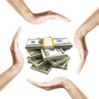 Dollar bills with human hands around it. Dollar bills with human hands around it.