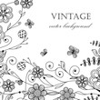 Vintage floral card with handdrawn flowers and butterflies Vintage floral card with handdrawn flowers and butterflies