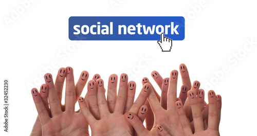 Photo: Happy finger faces as social network Happy finger faces as social network