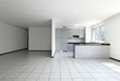 new apartment, empty room with white tiled floor