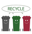 Happy recycling bins isolated on white background Happy recycling bins isolated on white background