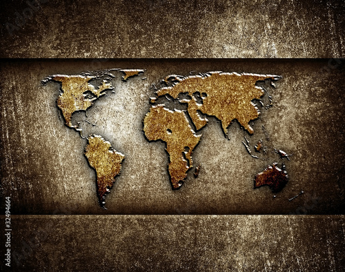 Photo: metal world map background metal world map background